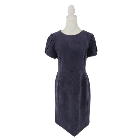 Calvin Klein Womens Navy Faux Suede Sheath Dress Size 14 Timeless Chic Luxury - Picture 2 of 7